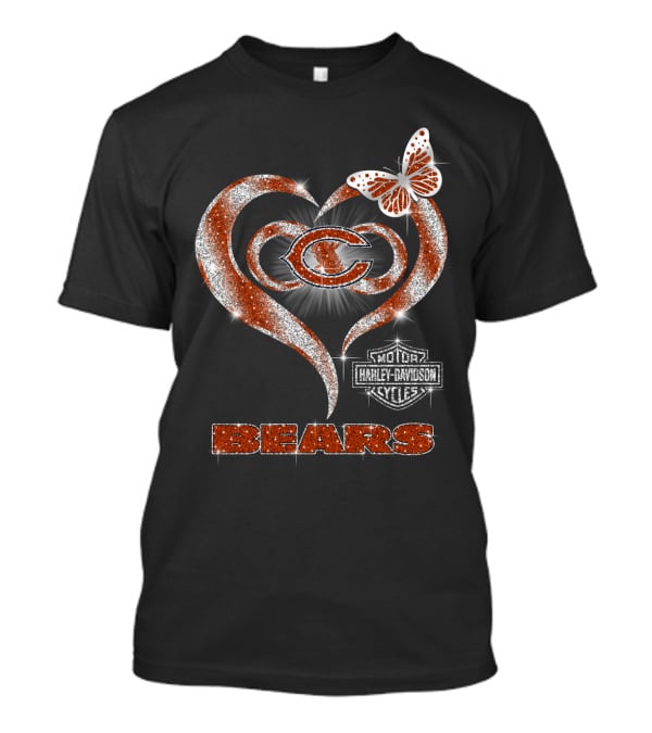 Hlh01 Chicago Bears Heart Butterfly Harley Davidson Cycles T-Shirt