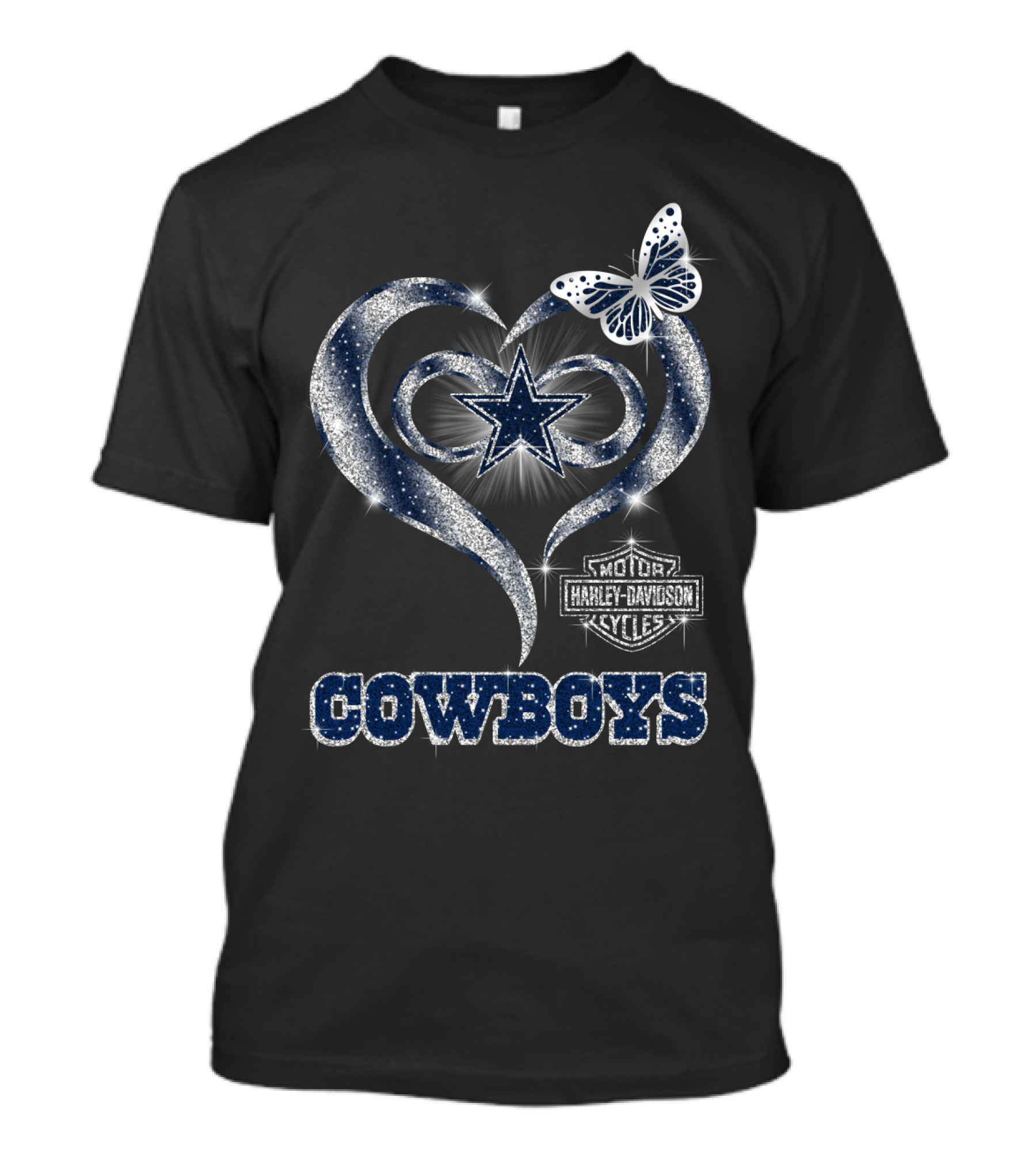 Star Heart Dallas Cowboys Harley Davidson Butterfly T-Shirt
