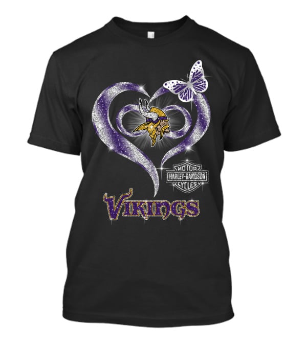 Vikings Harley Davidson Butterfly Heart T-Shirt