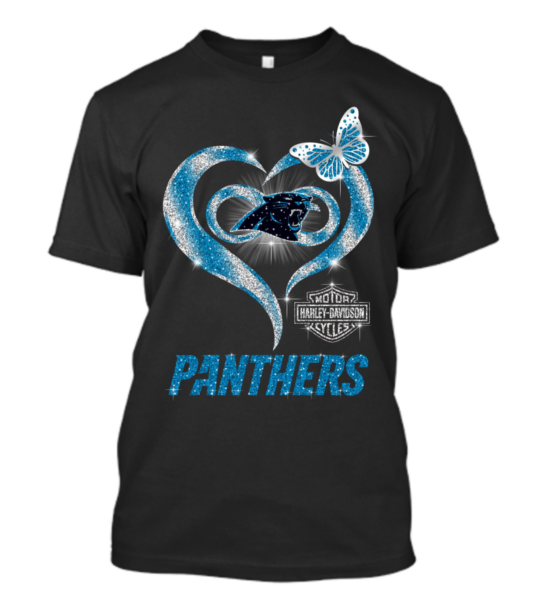 Hlh01 Carolina Panthers Heart Harley Davidson Motorcycles Butterfly T-Shirt