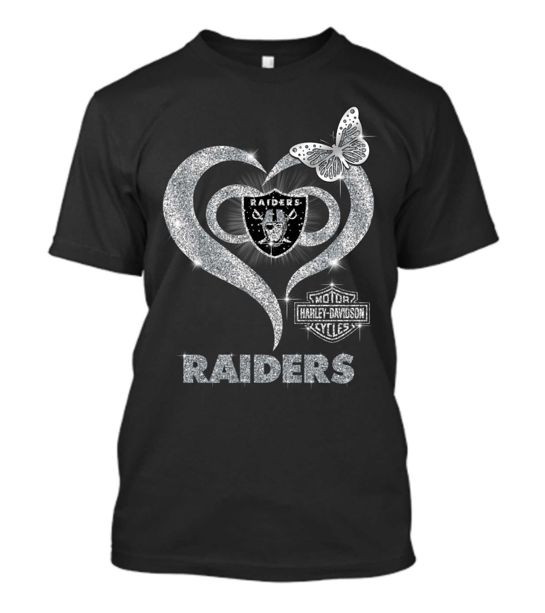 Hlh01 Raiders Harley Davidson Cycles Silver Butterfly Heart T-Shirt