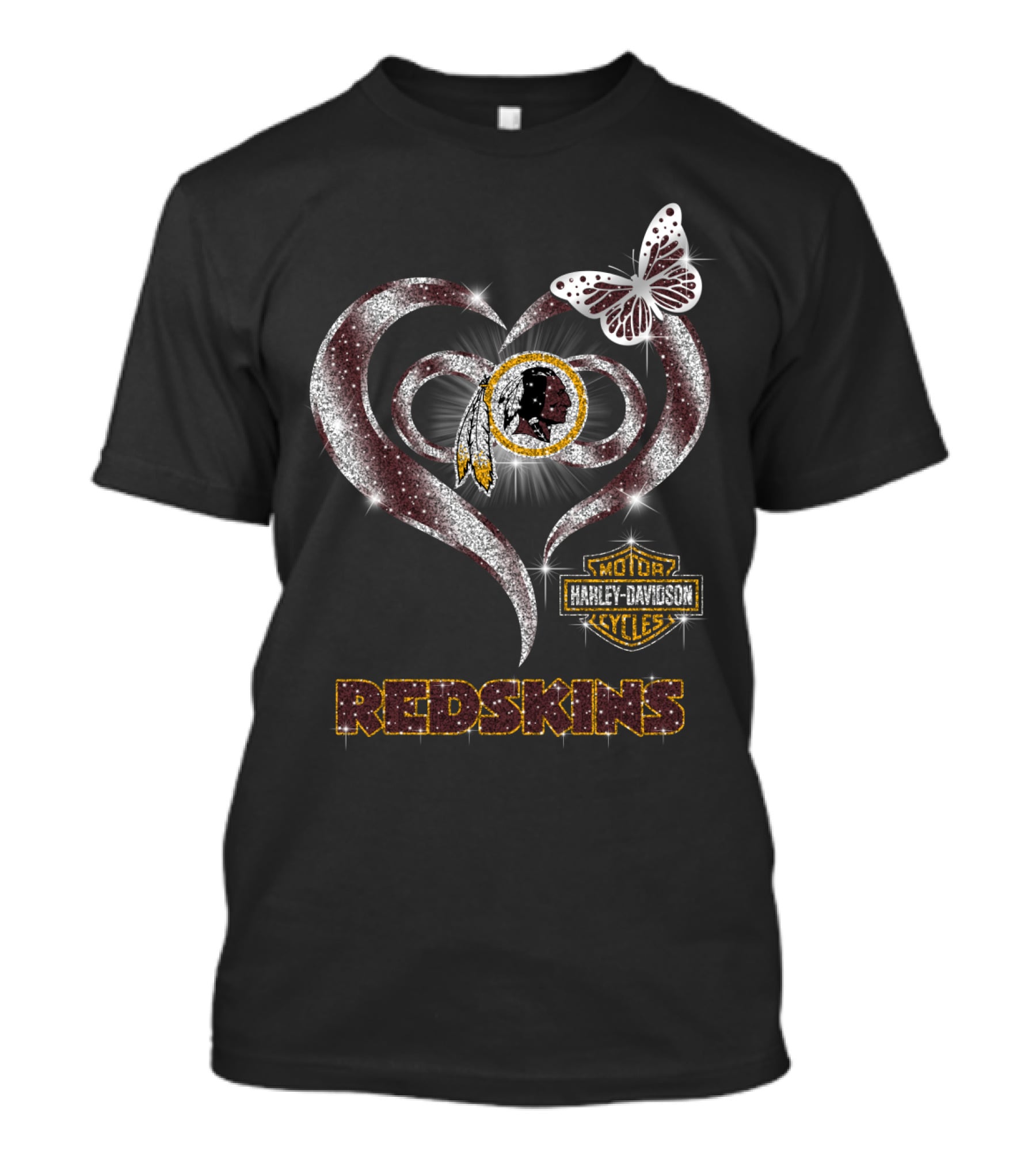 Hlh01 Washington Redskins Harley Davidson Heart Butterfly T-Shirt