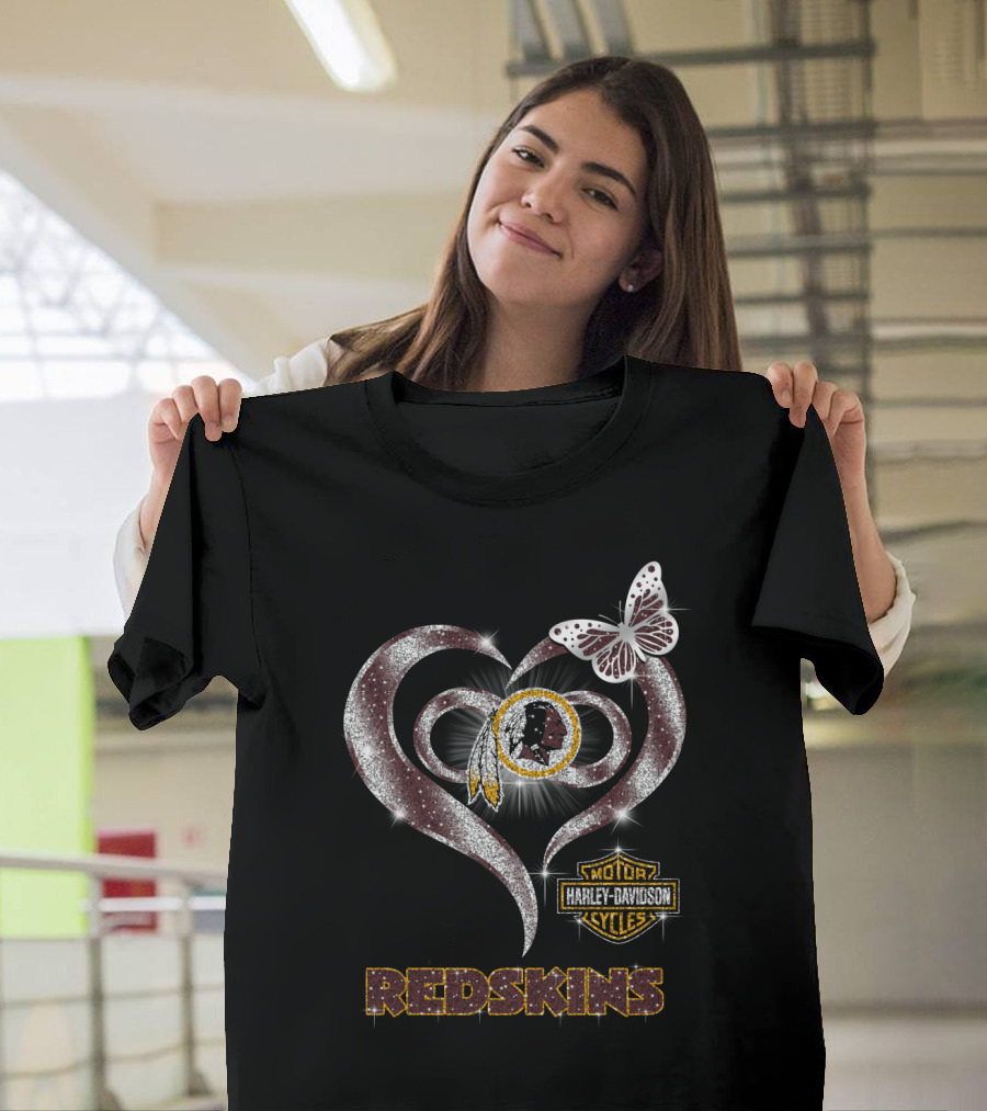 Hlh01 Washington Redskins Harley Davidson Heart Butterfly T-Shirt