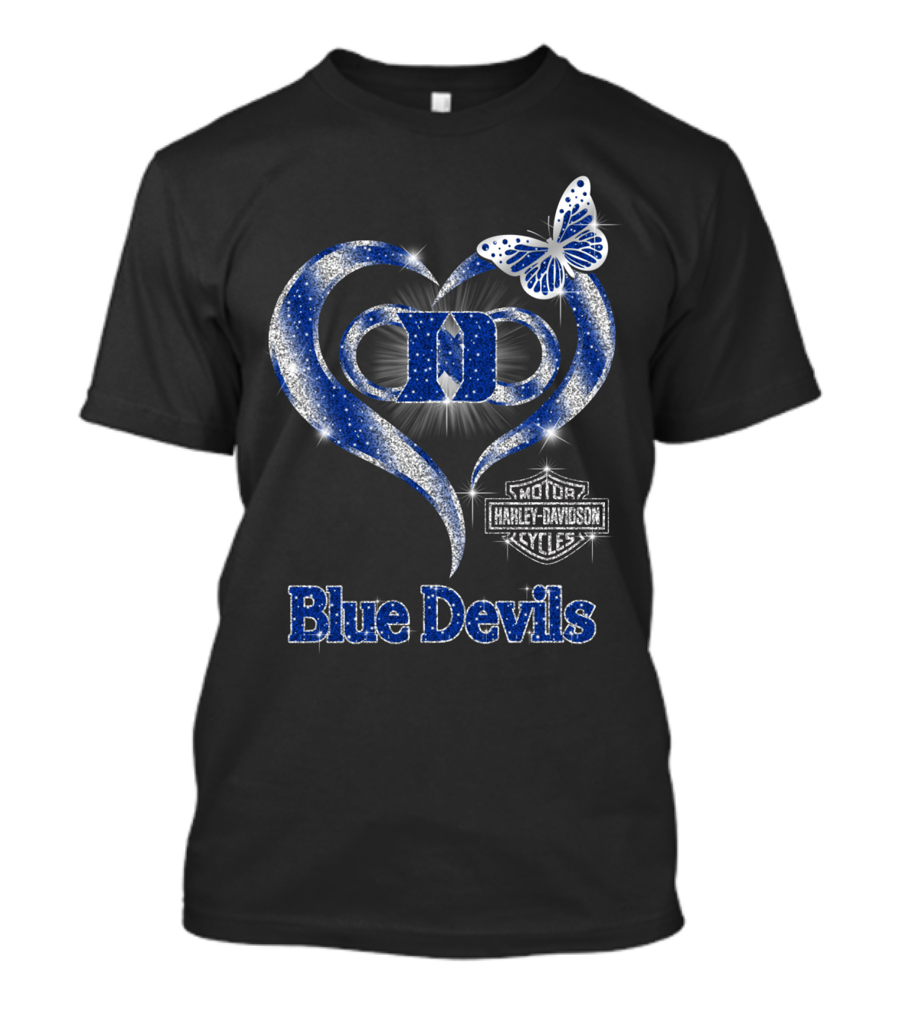 Hlh01 Duke Blue Devils Harley Davidson Heart And Butterfly T-Shirt