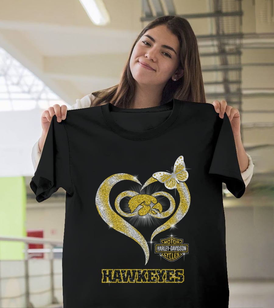 Hawkeyes Heart Harley Davidson Butterfly Sparkle T-Shirt