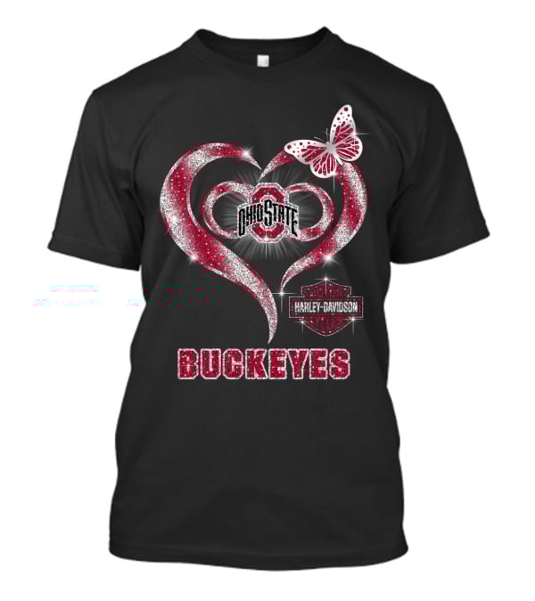 Ohio State Buckeyes Harley Davidson Heart Butterfly T-Shirt