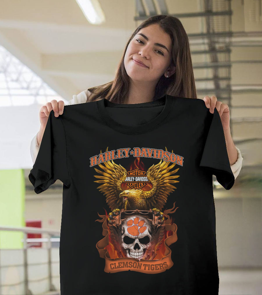 Harley Davidson Eagle Skull Clemson Tigers T-Shirt