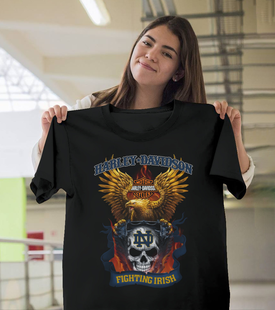 Harley Davidson Eagle Notre Dame Fighting Irish Skull T-Shirt