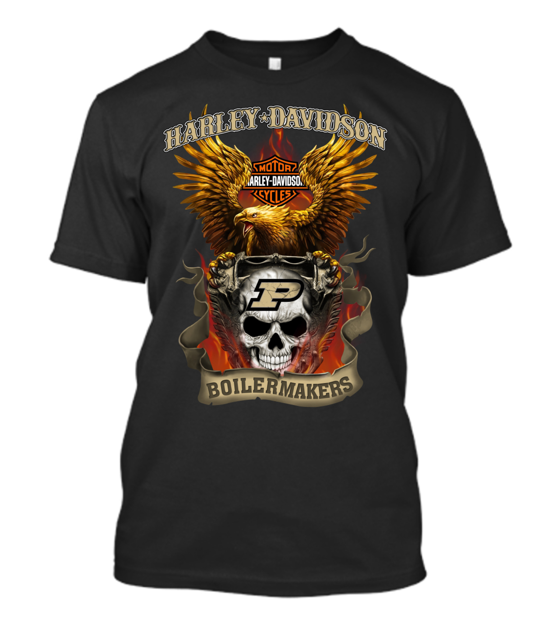 Harley Davidson Motorcycles Eagle Purdue Boilermakers Skull T-Shirt