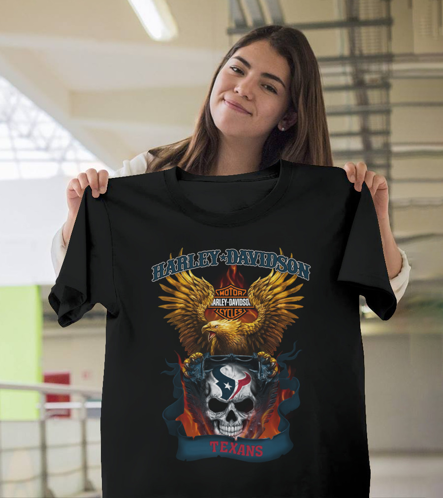 Harley Davidson Motorcycles Eagle Houston Texans Skull T-Shirt
