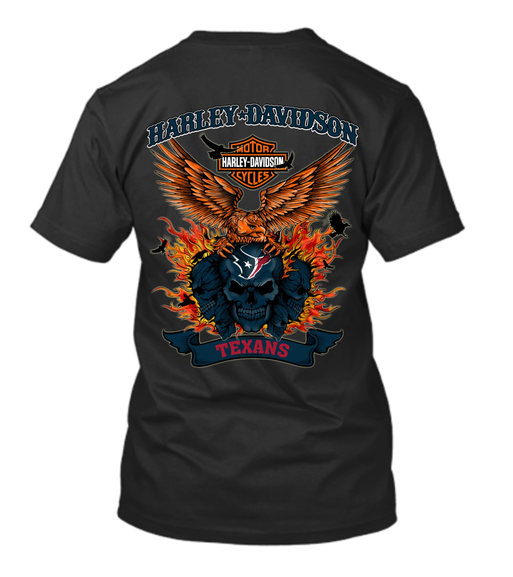 Harley Davidson Motorcycles Texans Skull Flame Eagle 0304 Nfl Houston T-Shirt