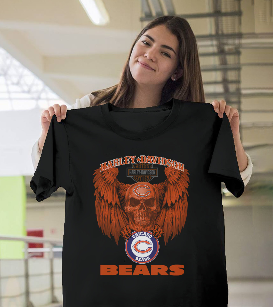 Harley Davidson Chicago Bears Skull Wing T-Shirt