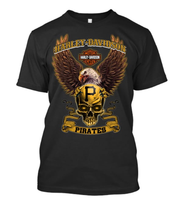 Harley Davidson Motor Cycles Skull Eagle Pittsburgh Pirates T-Shirt