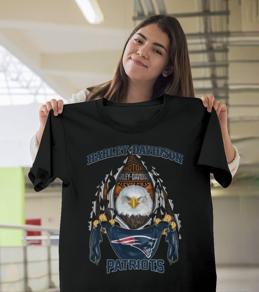 Harley Davidson Motorcycles Bald Eagle New England Patriots T-Shirt