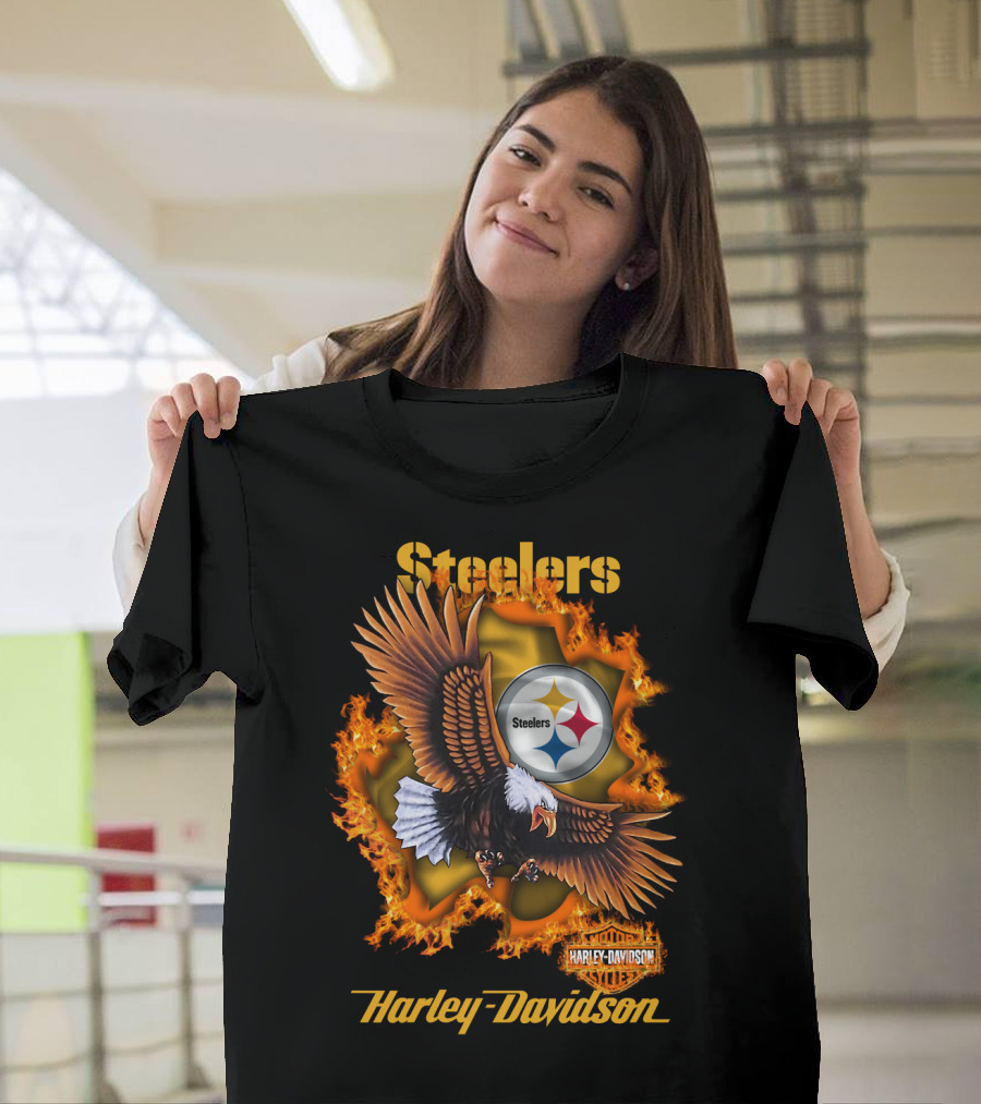 Steelers Harley Davidson Eagle And Flames T-Shirt