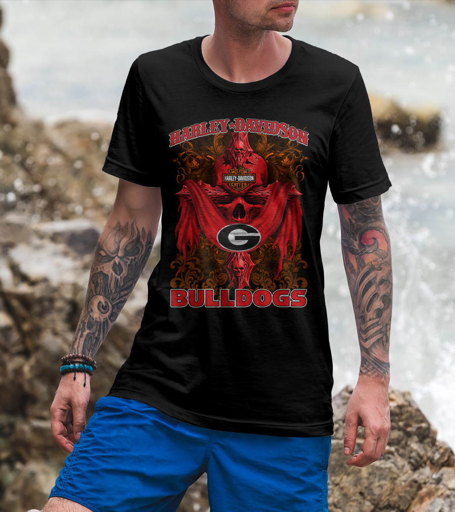 Harley Davidson Georgia Bulldogs Motorcycle Cycles T-Shirt
