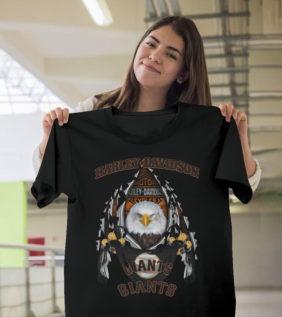 Harley Davidson Motor Cycles Bald Eagle Giants Baseball T-Shirt