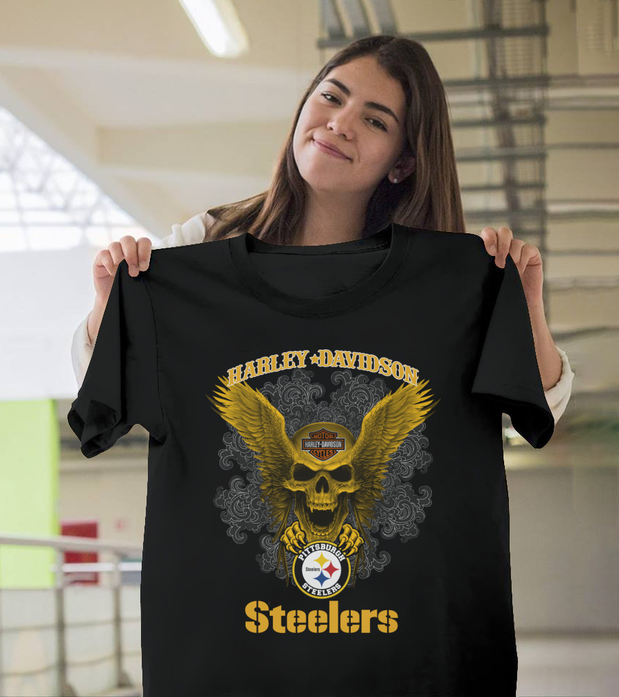 Harley Davidson Pittsburgh Steelers Skull Winged T-Shirt