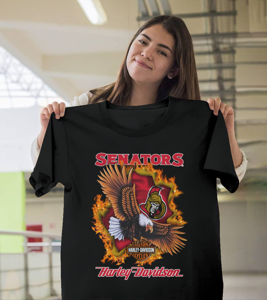 Senators Ottawa Harley Davidson Cycles Eagle Flame Nhl 1204 T-Shirt