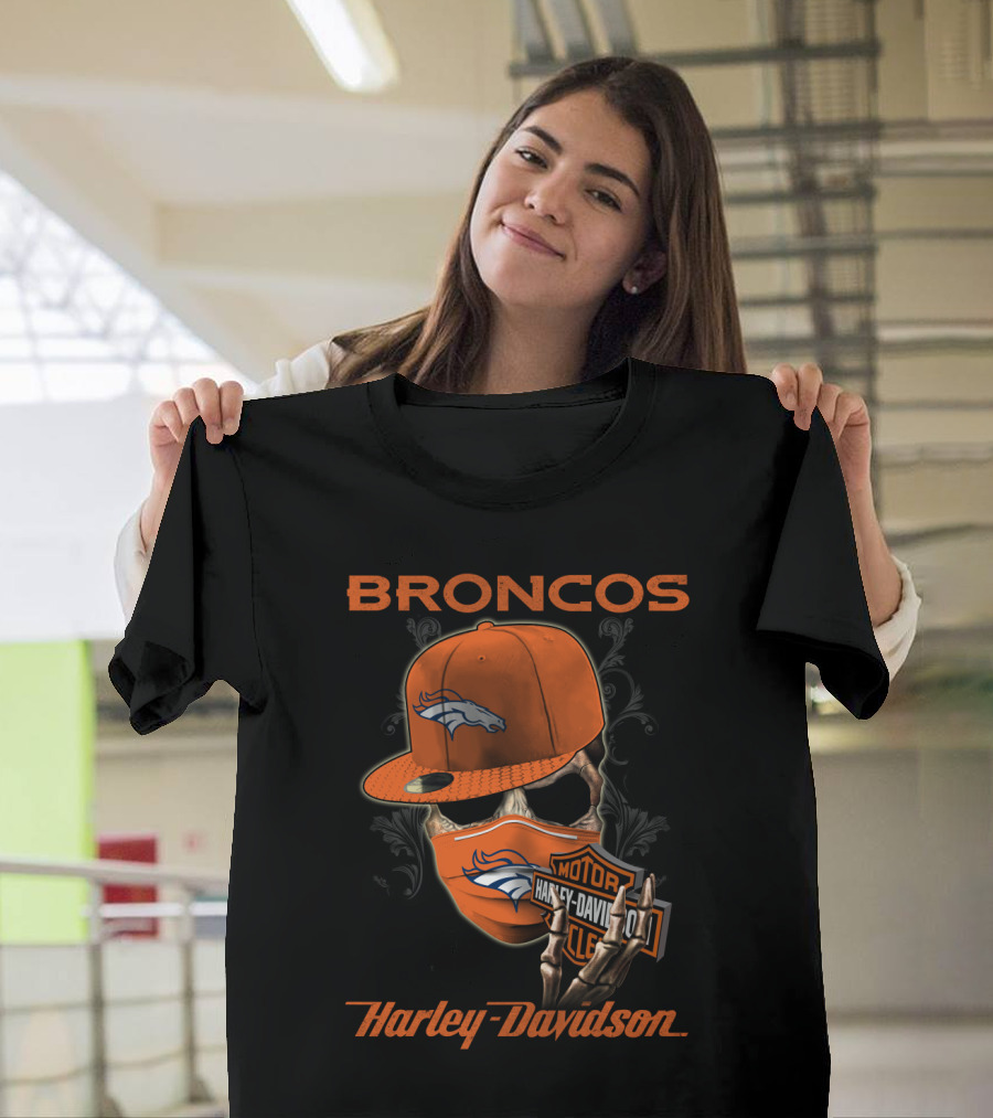 Broncos Harley Davidson Nfl Denver Broncos Skeleton Hat T-Shirt