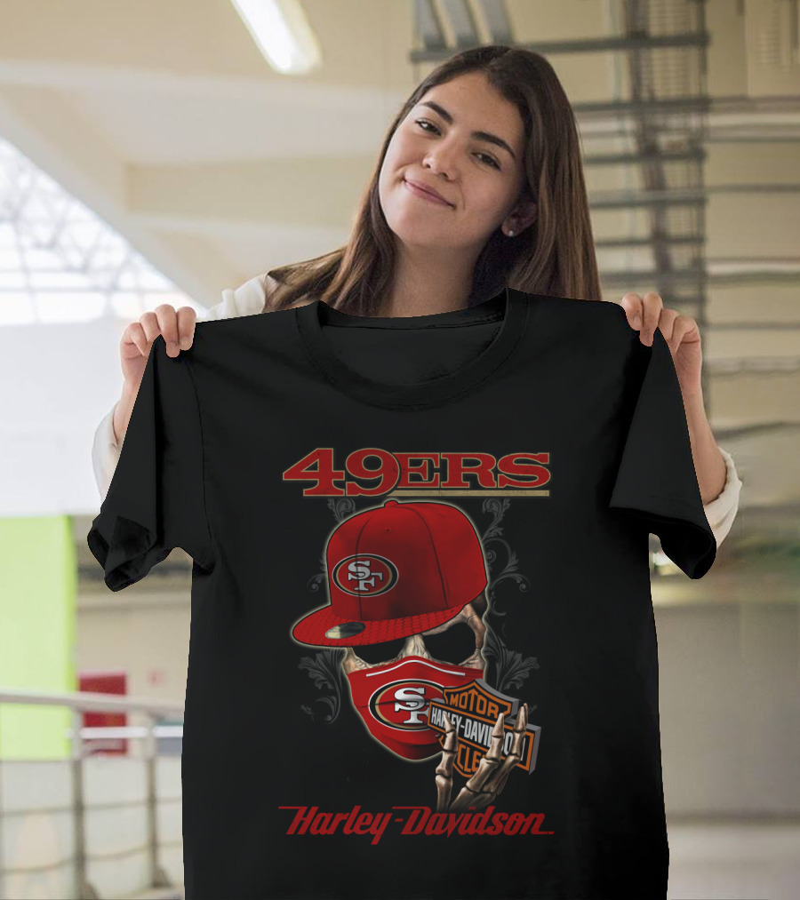 49ers San Francisco Nfl Harley Davidson Motorcycle Skeleton T-Shirt