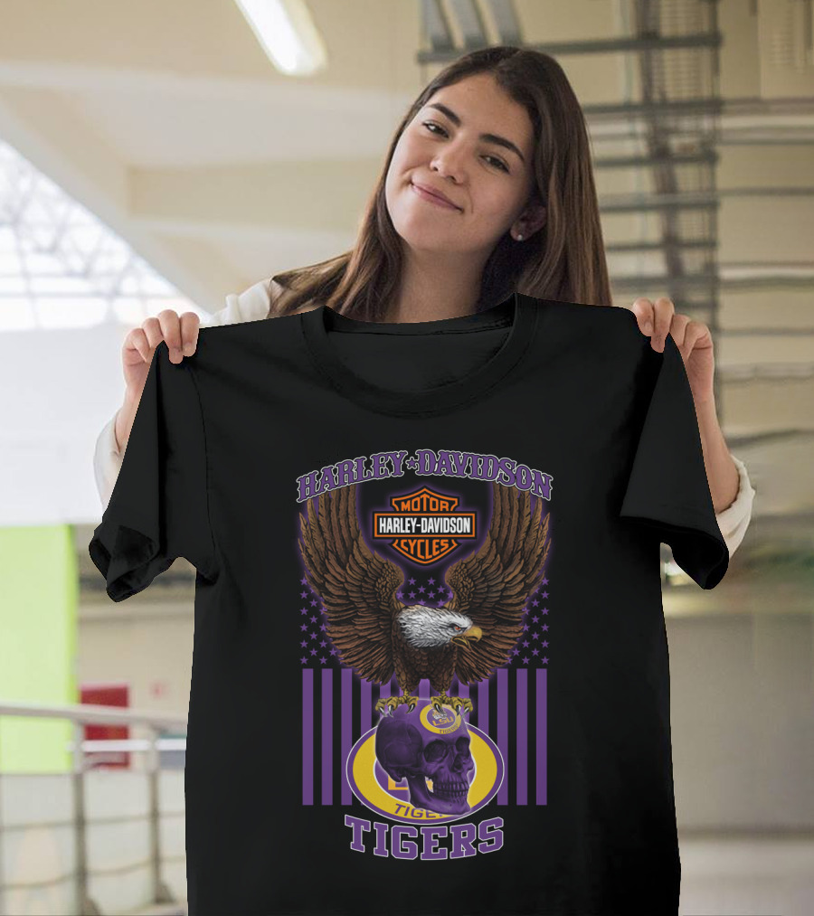 Harley Davidson Motor Cycles Eagle Lsu Tigers T-Shirt