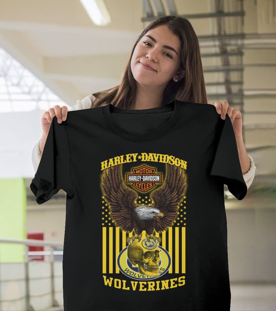 Harley Davidson Michigan Wolverines Eagle Skull T-Shirt