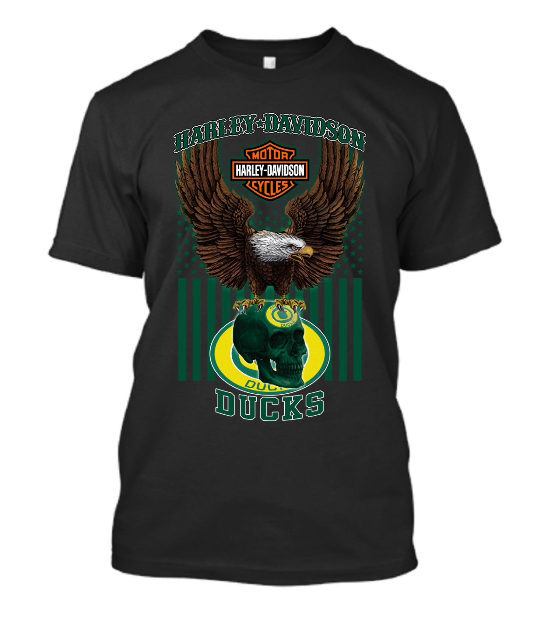 Harley Davidson Motor Cycles Ducks Oregon Eagle Skull T-Shirt