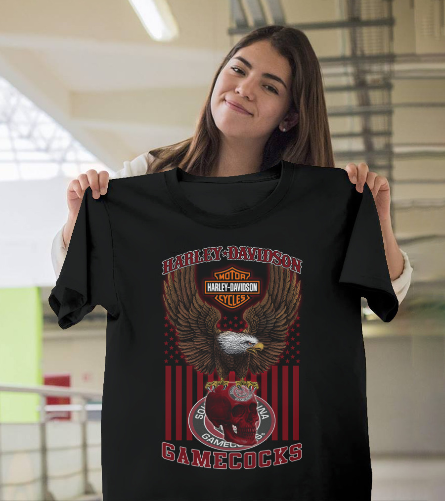 Harley Davidson Motor Cycles South Carolina Gamecocks Eagle And Skull T-Shirt