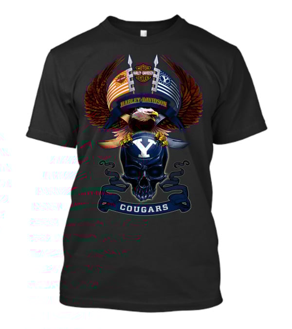 Motor Harley Davidson Cougars Byu Y Skull And Eagle Wings T-Shirt
