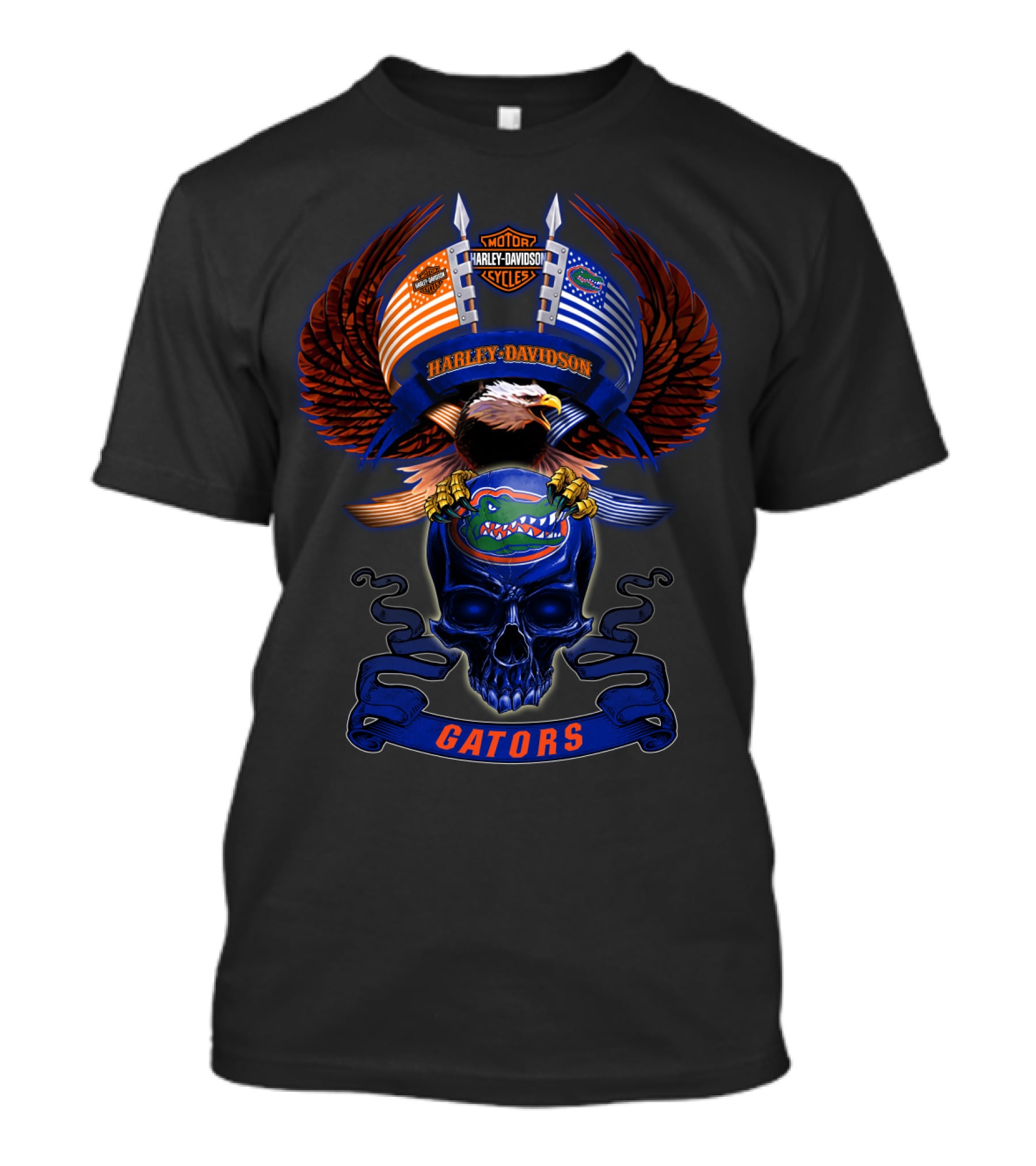 Harley Davidson Motor Cycles Florida Gators Eagle Skull T-Shirt