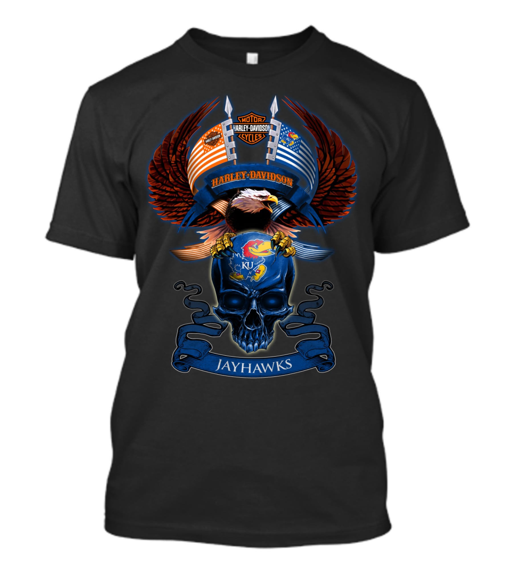 Harley Davidson Jayhawks Ku Eagle Skull T-Shirt