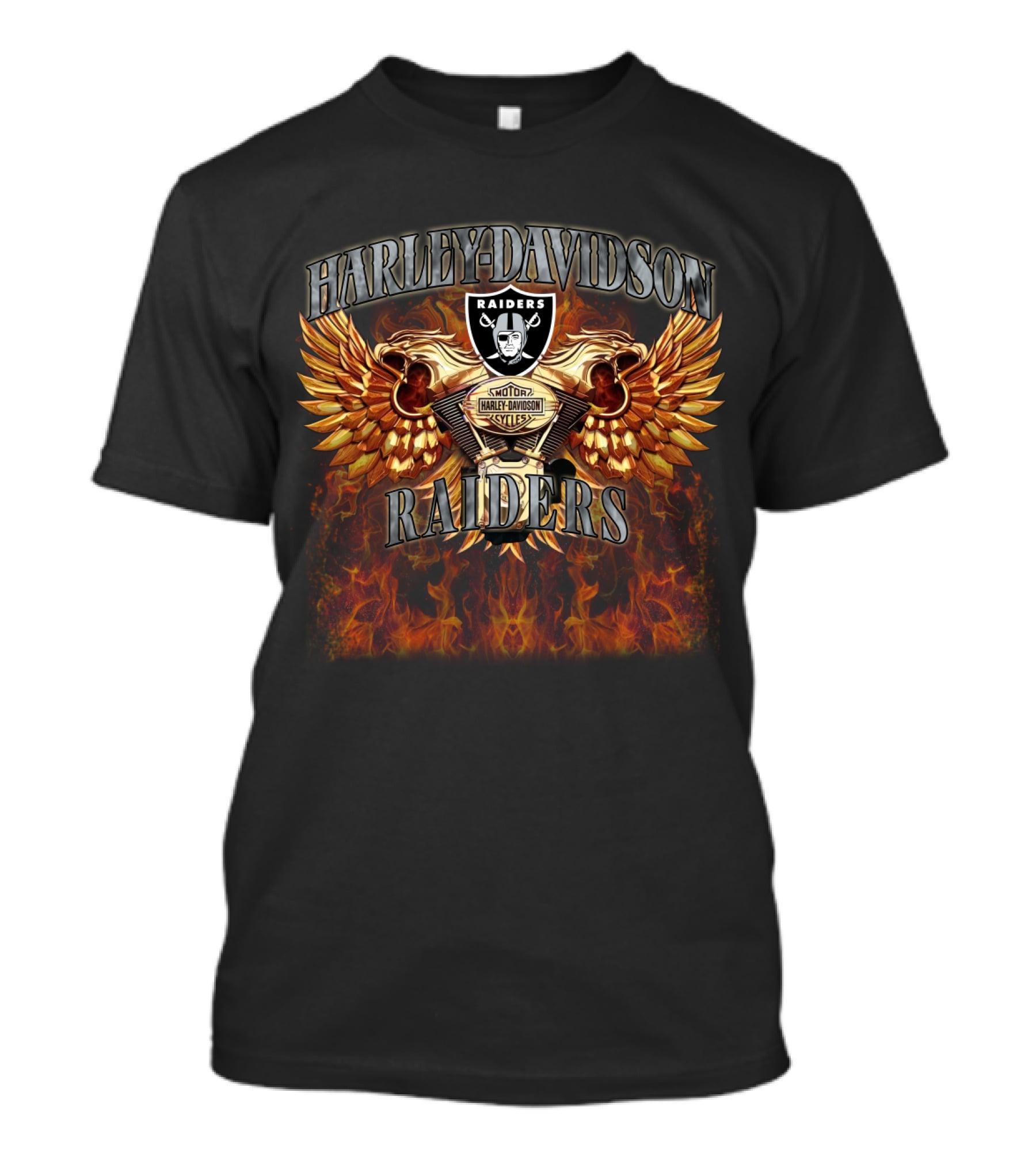Harley Davidson Raiders Las Vegas Raiders Motorcycle Styles Flames Wings T-Shirt