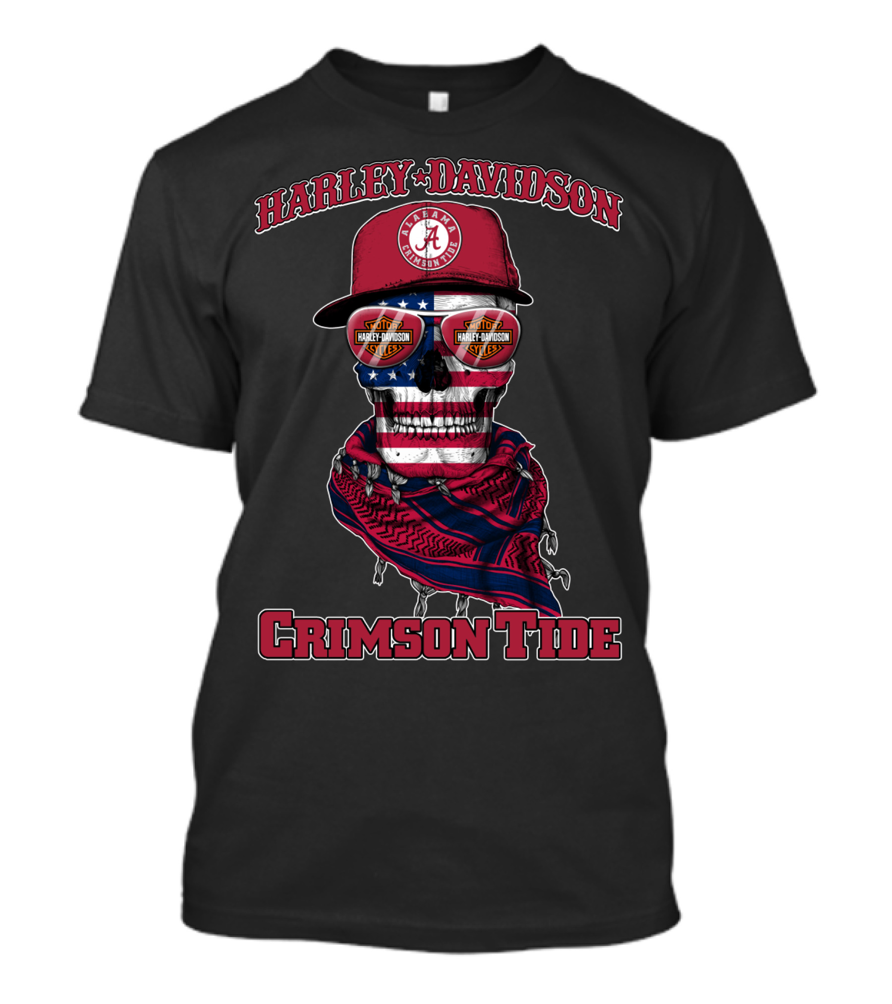 Harley Davidson Alabama Crimson Tide Skull Flag Bandana T-Shirt