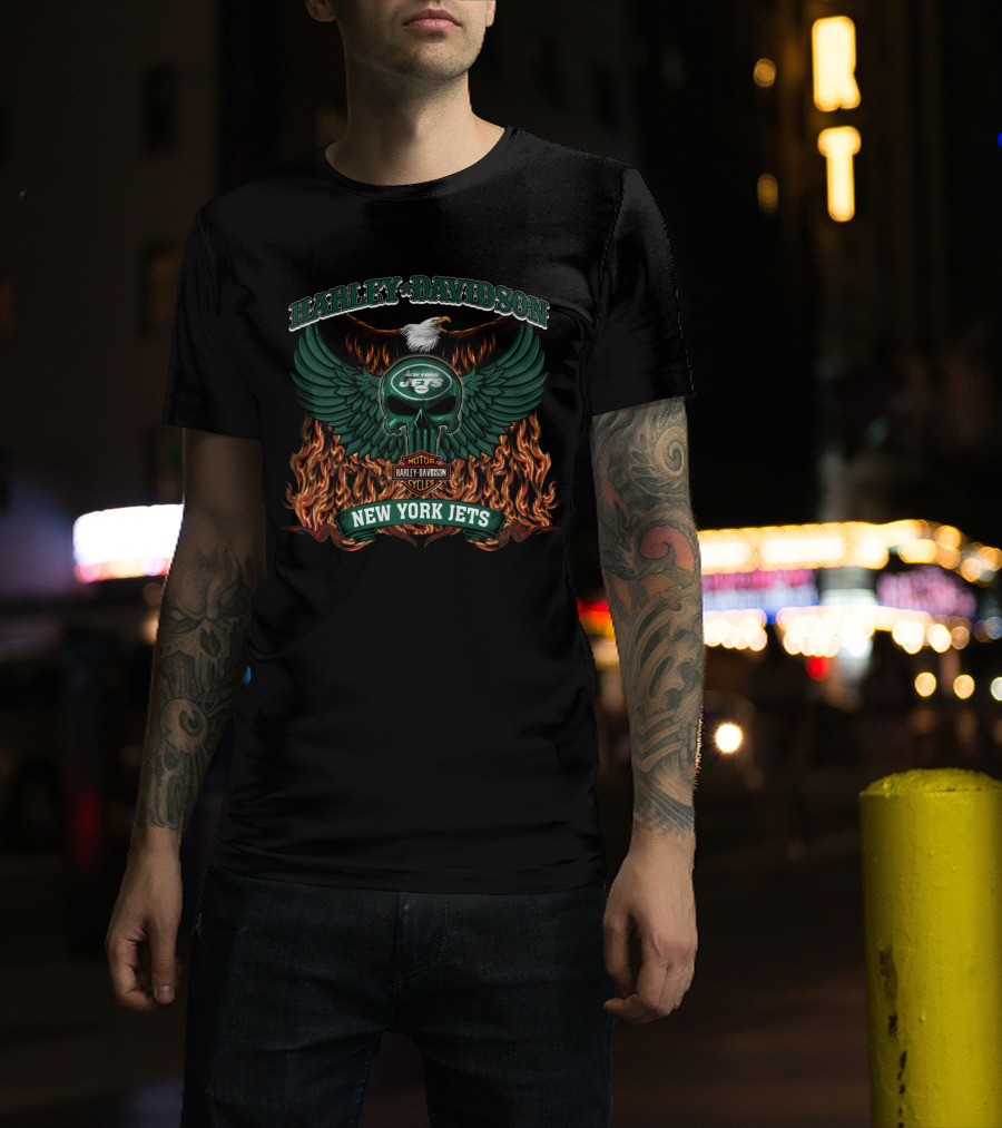 Harley Davidson New York Jets Nfl 206 Flames And Eagle T-Shirt