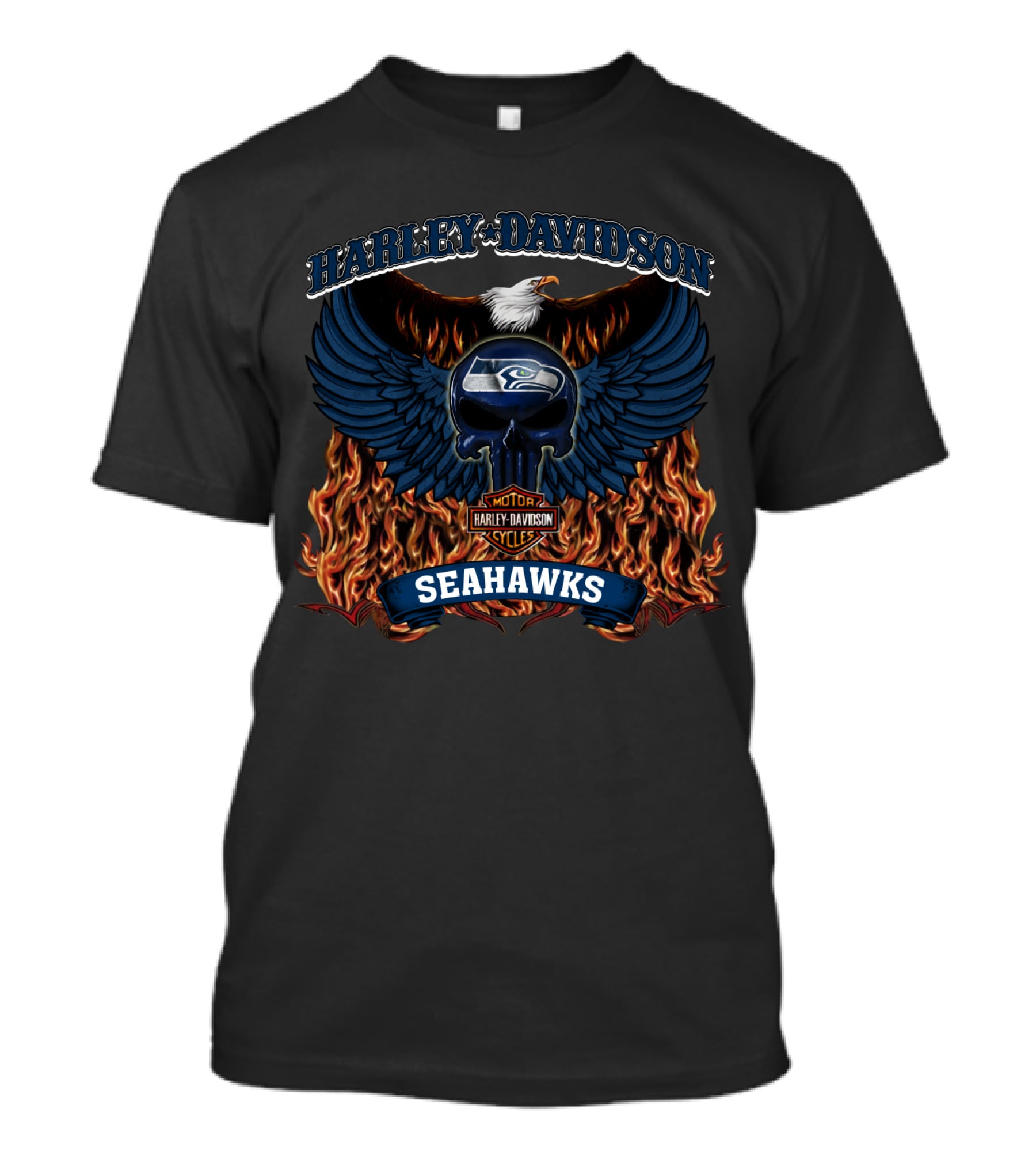 Harley Davidson Motor Cycles Seahawks Seattle 206 Nfl T-Shirt
