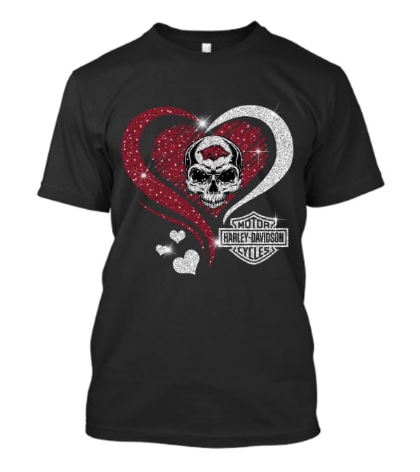 Ncaa Arkansas Razorbacks Harley Davidson Skull Heart T-Shirt