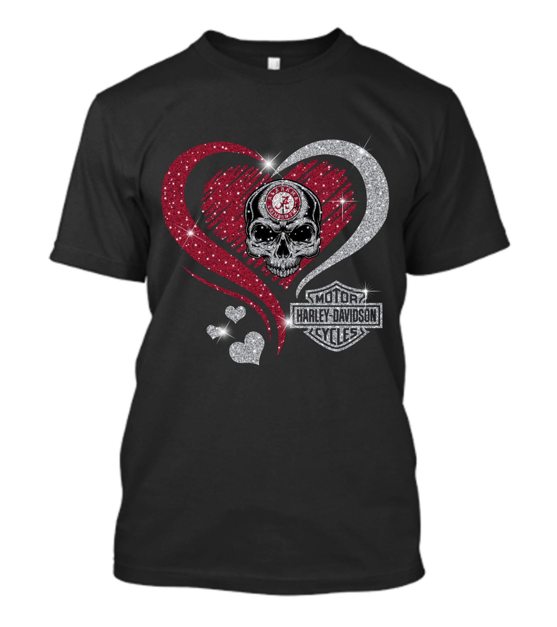 Alabama Crimson Tide Skull Heart Harley Davidson Motor Cycles T-Shirt