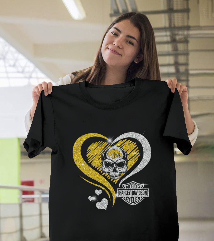 Ncaa Iowa Hawkeyes Skull Heart Harley Davidson T-Shirt