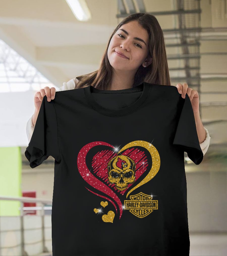 Ncaa Louisville Cardinals Skull Heart Harley Davidson Cycles T-Shirt