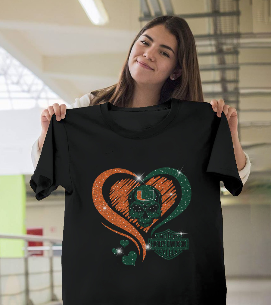 Ncaa Miami Hurricanes Heart Skull T-Shirt