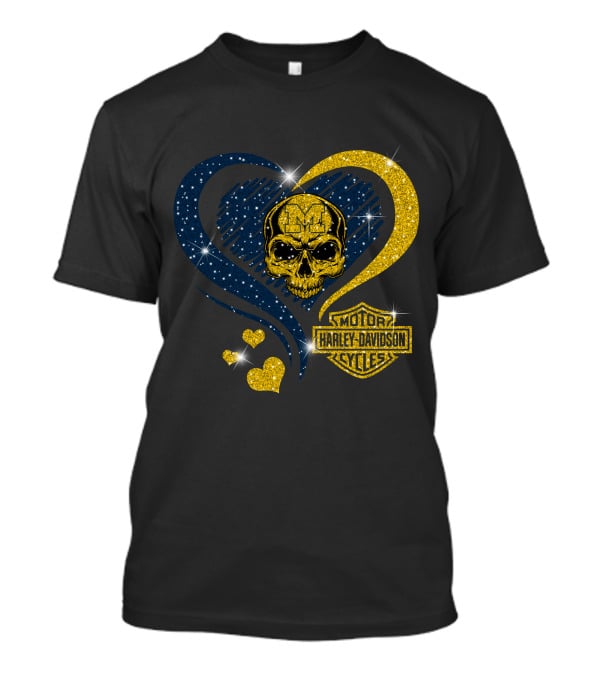 Michigan Wolverines Harley Davidson Skull Heart T-Shirt