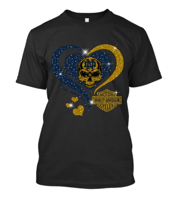Nd Skull Heart Harley Davidson Motor Cycles Notre Dame Fighting Irish T-Shirt