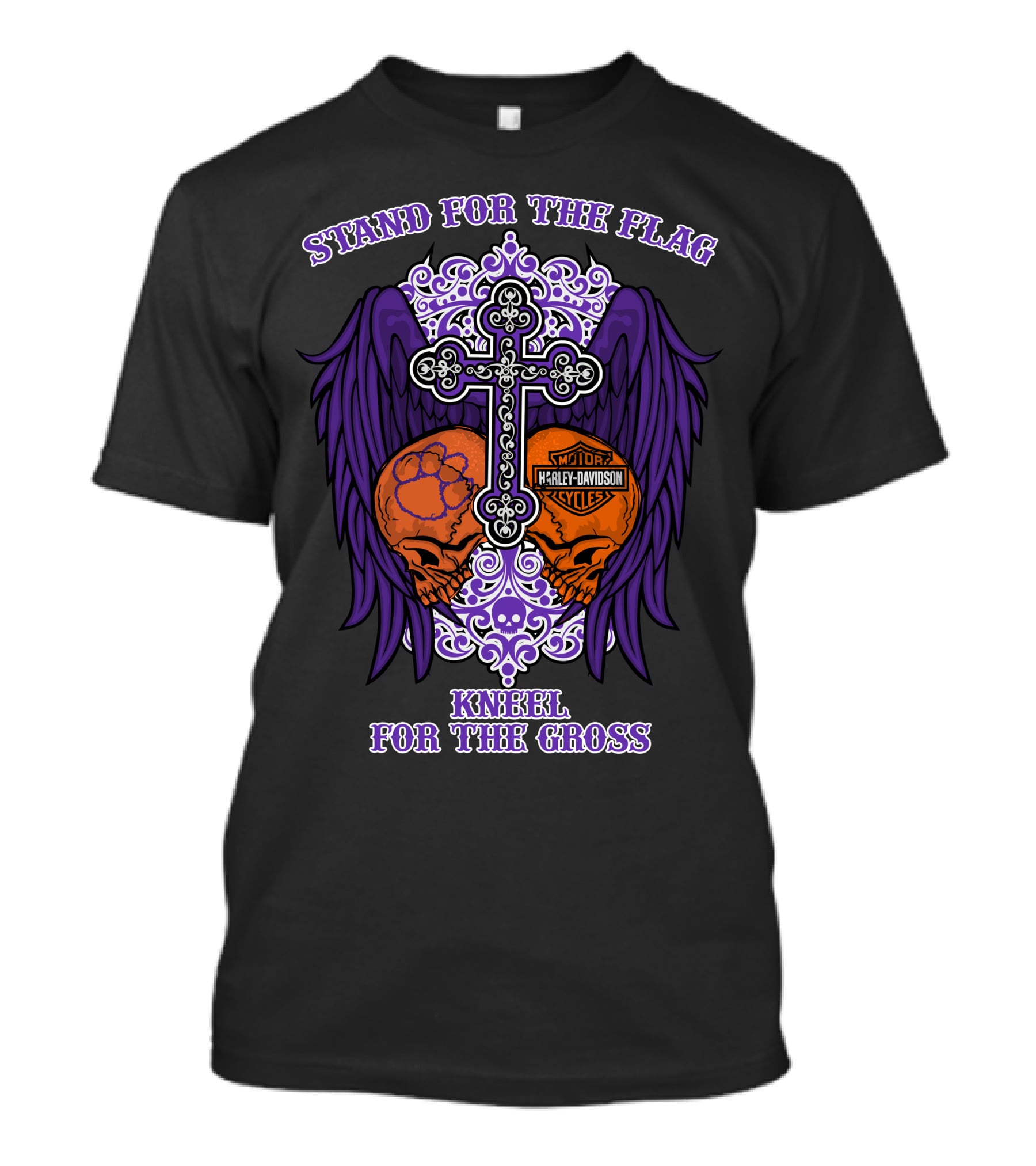 Stand For The Flag Kneel For The Cross Clemson Tigers Harley Davidson T-Shirt