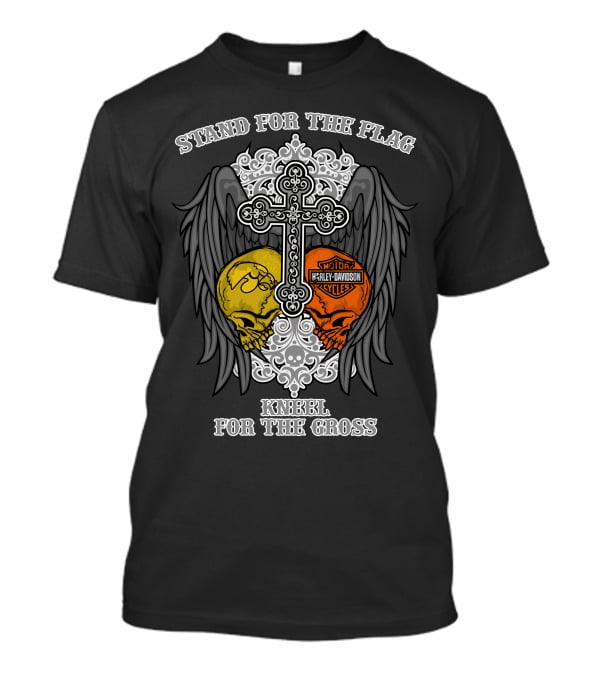 Stand For The Flag Kneel For The Cross Harley Davidson Iowa Hawkeyes Skulls T-Shirt