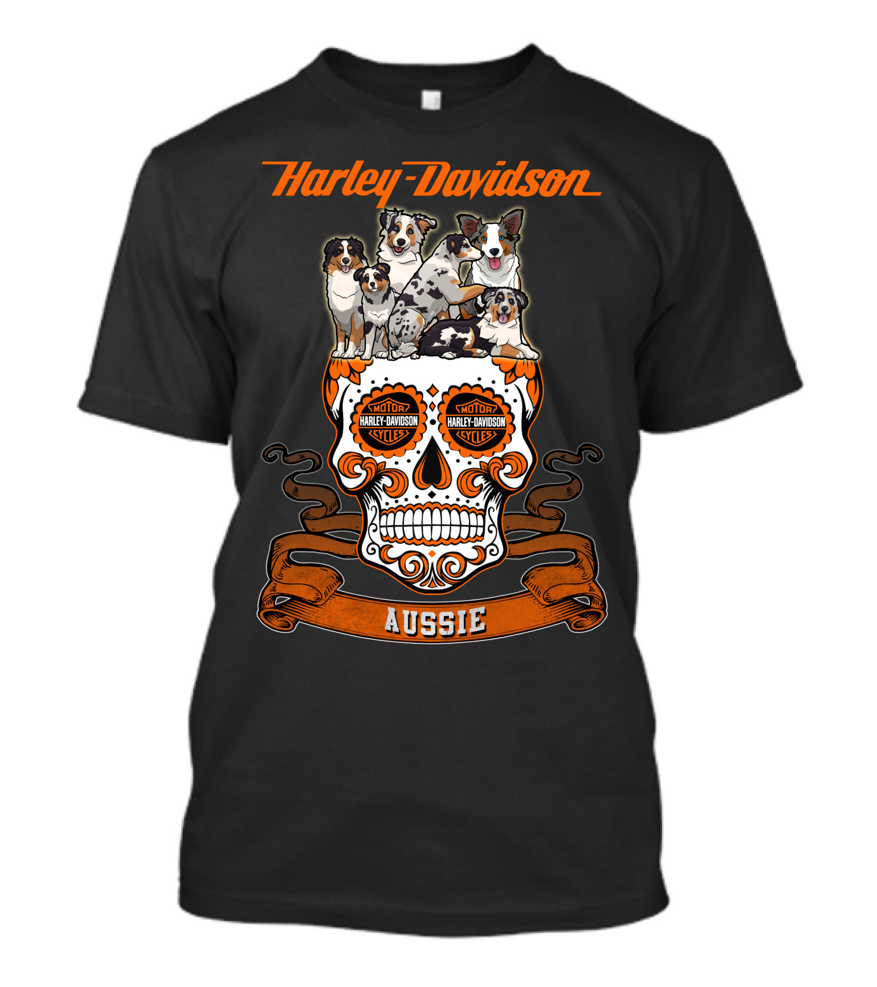 Harley Davidson Aussie Dogs Sugar Skull Art T-Shirt