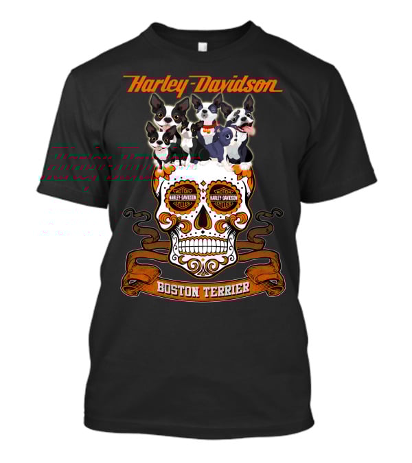 Harley Davidson Boston Terrier Skull Motif T-Shirt