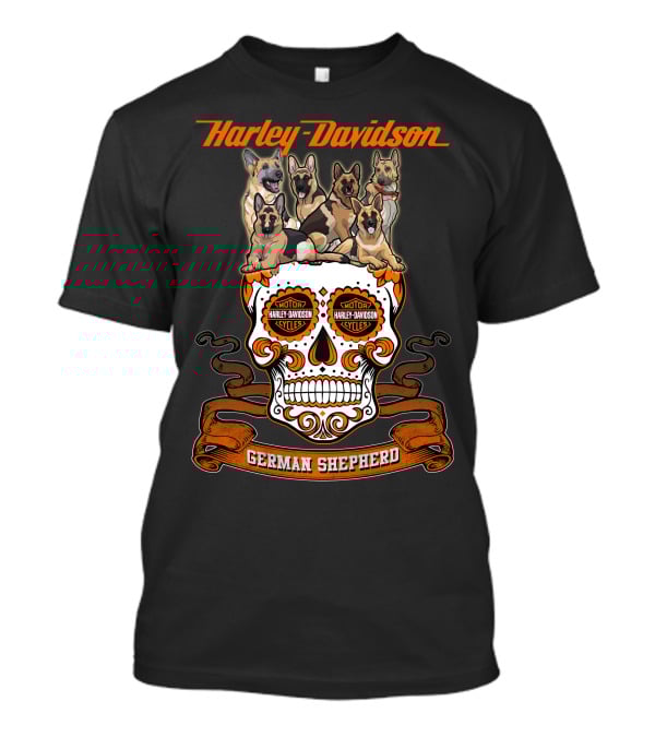 Harley Davidson German Shepherd Skull Motif T-Shirt