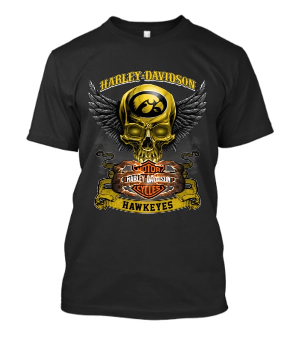 Harley Davidson Iowa Hawkeyes Skull Wings Motor Cycles T-Shirt