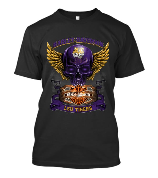 Harley Davidson Lsu Tigers Motorcycles Skull Wings T-Shirt